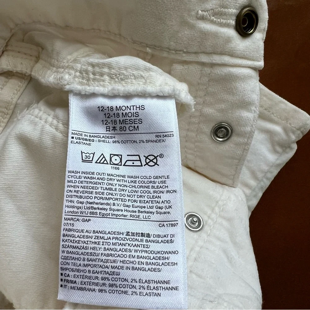 GAP Baby Ivory Velour Pants, 12-18mo